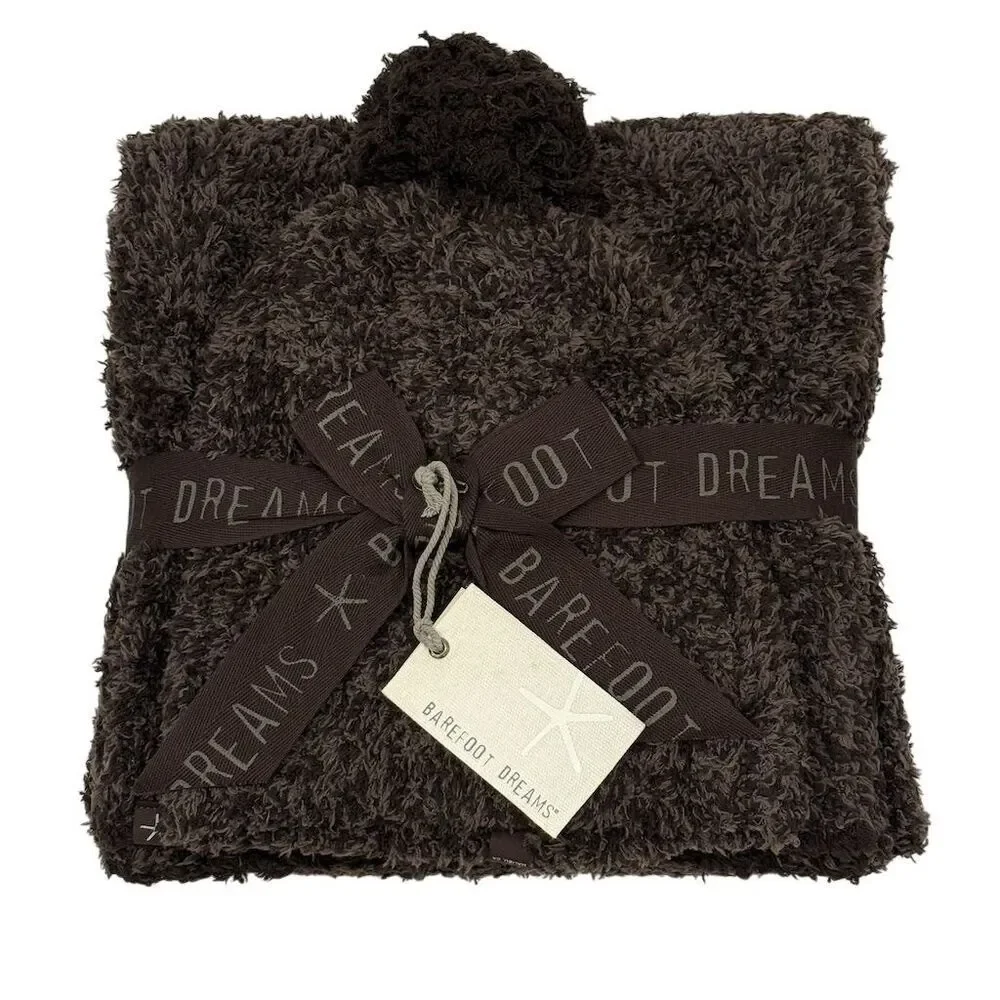 Barefoot Dreams CozyChic Pom Pom Beanie & Scarf Gift Set Espresso Cocoa Soft NWT